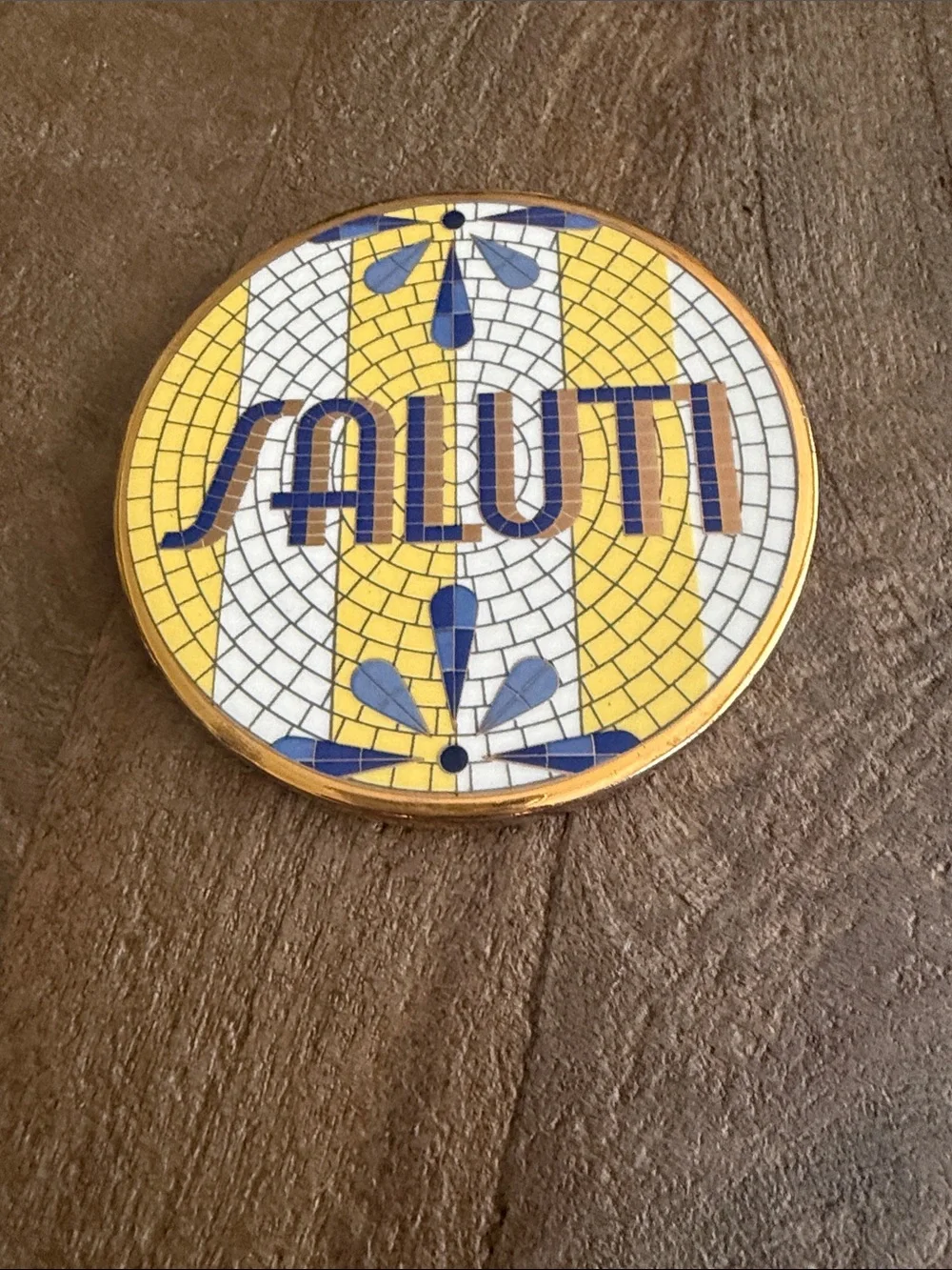 Anthropologie Bistro Tile Stoneware 24k Gold Accent Italia Coaster- SALUTI NEW